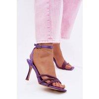 Love Lace Women's Zircon Strappy High Heel Sandals with Buckle Closure Evening in Violet | Size: 7.5
