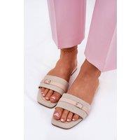 Love Lace Women's Flat Textile Flip Flops With Front Buckle Strap Comfort in Beige | Size: 5.5