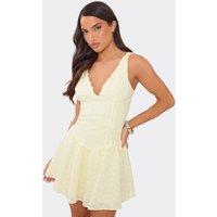 EGO Women's Sleeveless Frill Trim Broderie Mini Dress in Lemon | Size: 6
