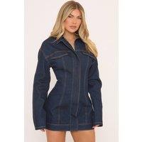 EGO Women's Long Sleeve Denim Mini Dress in Blue | Size: 6