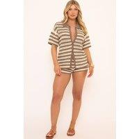 EGO Women's Striped Crochet Low Rise Shorts in Tan | Size: Small
