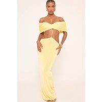 EGO Women's Bardot Long Sleeve Bead Detail Maxi Dress in Yellow | Size: 14
