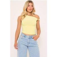 EGO Women's Long Sleeve Asymmetric Neckline Slinky Top in Lemon | Size: 6