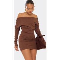 EGO Women's Body Contouring Long Sleeve Ruched Mini Dress in Dark Brown | Size: 16