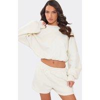 EGO Women's Long Sleeve Crew Neck Cropped Sweatshirt in Cream | Size: 14