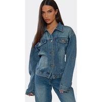 EGO Women's Long Sleeve Pocket Detail Denim Jacket in Mid Blue | Size: 6