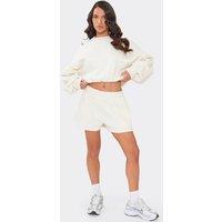 EGO Women's Button Crew Neck Mid Rise Sweat Shorts in Cream | Size: 6