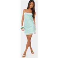 EGO Women's Strappy Lace Trim Mini Dress in Duck Egg Blue | Size: 10