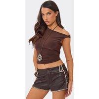 EGO Women's Studded Faux Leather Shorts in Brown | Size: 4