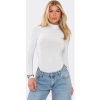 EGO Women's Long Sleeve High Neck Sheer Sheer Bodysuit in White | Size: 8