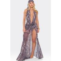 EGO Women's Ruched Maxi Skirt in Grey | Size: 10