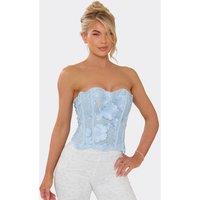 EGO Women's Sleeveless Lace Up Bandeau Floral Textured Corset Top in Baby Blue | Size: 6
