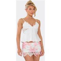 EGO Women's Floral Textured Mid Rise Mini Skirt in White | Size: 6