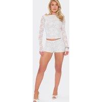 EGO Women's Lace Mid Rise Mini Shorts in White | Size: 10