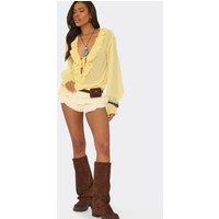 EGO Women's Frill Trim Textured Low Rise Micro Shorts in Cream | Size: 10
