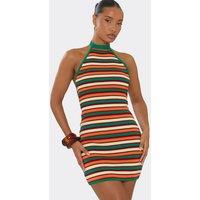 EGO Women's Sleeveless High Neck Striped Knit Mini Dress in Green | Size: Medium