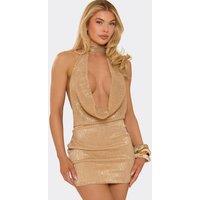 EGO Women's Strappy Cowl Neck Mini Dress in Gold | Size: 6