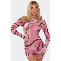 EGO Women's Long Sleeve Scoop Neck Mini Dress in Pink | Size: 6