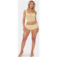 EGO Women's Ruched Mesh Low Rise Mini Shorts in Yellow | Size: 10