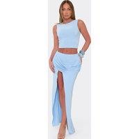 EGO Women's Split Front Maxi Skirt in Blue | Size: 8