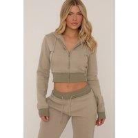 EGO Women's Long Sleeve Zip Contrast Cropped Hoodie in Green | Size: 4