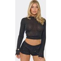 EGO Women's Sequin Low Rise Shorts in Black | Size: 14