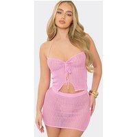 EGO Women's Strappy Tie Halter Neck Crochet Top in Light Pink | Size: Medium