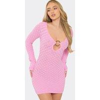 EGO Women's Long Sleeve Crochet Mini Dress in Light Pink | Size: Small