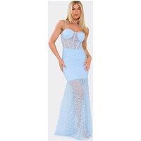 EGO Women's Corset Style Strappy Lace Maxi Dress in Baby Blue | Size: Large