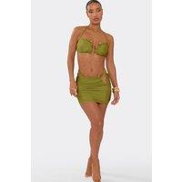 EGO Women's Ruched Mini Skirt in Khaki | Size: 6