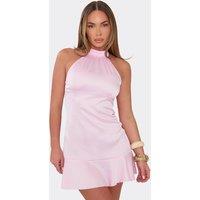 EGO Women's Sleeveless Frill Trim Satin Mini Dress in Baby Pink | Size: 10