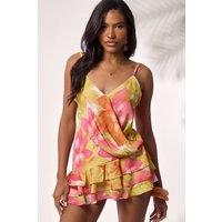 EGO Women's Strappy V-neck Tiered Floral Playsuit in Yellow | Size: 6