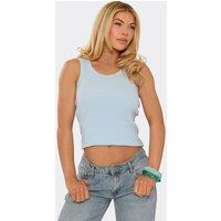 EGO Women's Sleeveless Scoop Neck Ribbed Crop Top in Duck Egg Blue | Size: 6