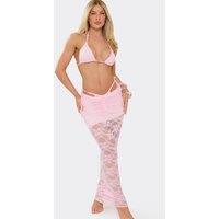 EGO Women's Ruched Lace Maxi Skirt in Light Pink | Size: 10
