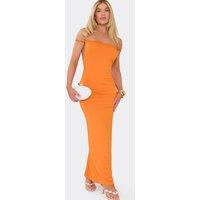 EGO Women's Strappy Off-The Shoulder Ruched Block Heel Maxi Dress in Orange | Size: 8