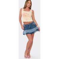 EGO Women's Pleated Denim Low Rise Mini Skirt in Blue | Size: 6