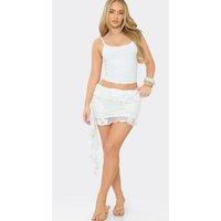 EGO Women's Frill Trim Textured Low Rise Mini Skirt in White | Size: 12