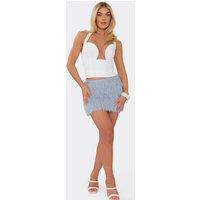 EGO Women's Textured Mid Rise Mini Skirt in Pale Blue | Size: 10