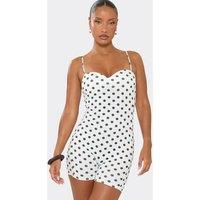 EGO Women's Strappy Sweetheart Neckline Polka Dot Playsuit in White | Size: Medium/Large