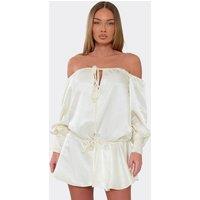 EGO Women's Long Sleeve Tie Satin Mini Playsuit in Lemon | Size: 10