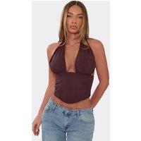 EGO Women's Sleeveless Lace Up Halter Neck Chiffon Corset Top in Brown | Size: 6