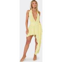 EGO Women's Strappy Drape Mini Dress in Lemon | Size: 6