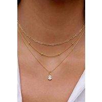 Serla Women's Gold 3 Layer Diamond Droplet Necklace