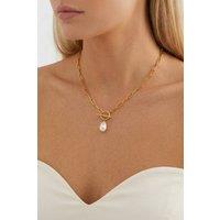 Serla Women's Gold Plated Pearl Tbar Necklace