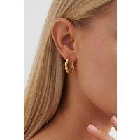 Serla Women's Gold Plated Textured Hoop Earrings