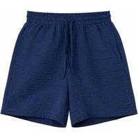 MixRay Women's High-Waist Textured Wide-Leg Shorts in Navy | Size: Large