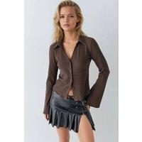 Hiccup Women's Long Sleeve Textured Blouse with Button Closure in Dark Brown | Size: Medium