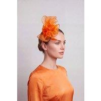 Vellin Women's Elegant Organza Floral Fascinator with Feather Detail in Orange