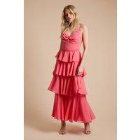 Oasis Women's Tiered Chiffon Plait Strap Maxi Dress in Orange | Size: 14