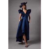 Coast Women's Frill Sleeve V Neck Midi Dress in Navy | Size: 10